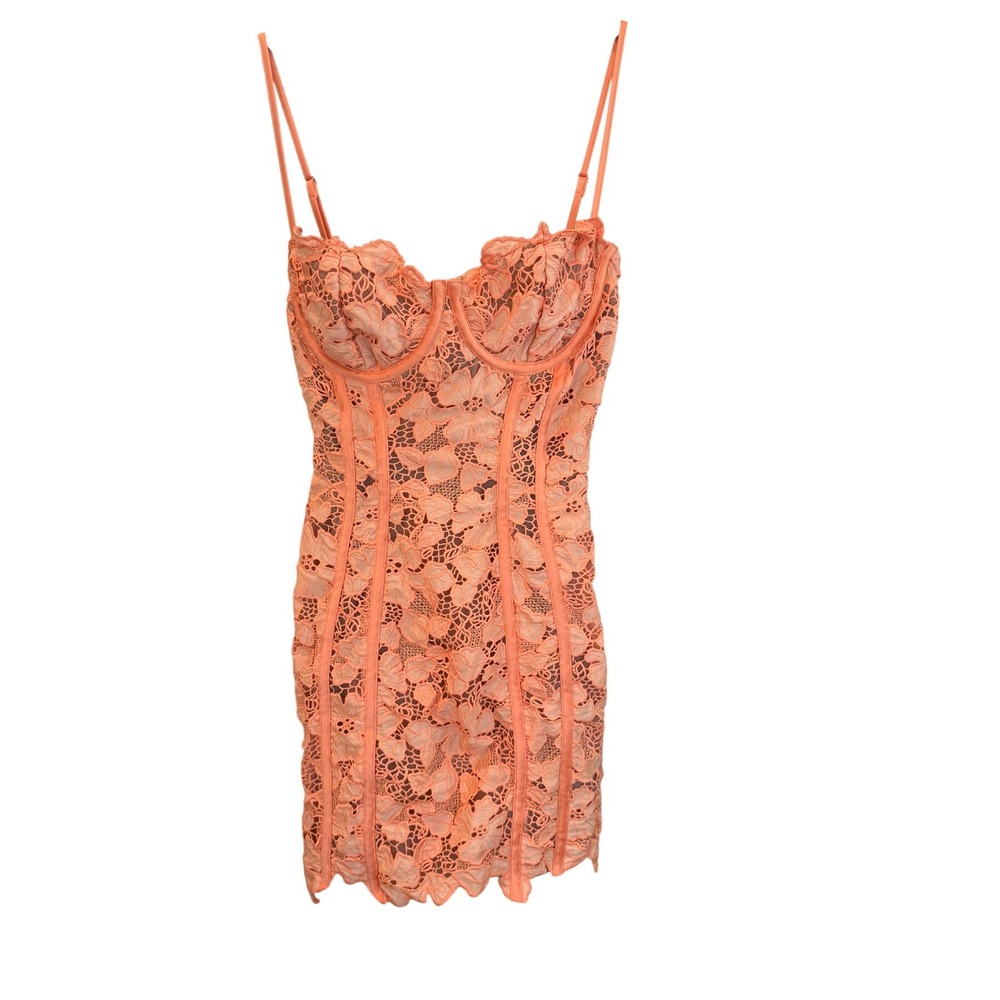 House of CB Ilayda Papaya Punch Lace Mini Dress S Fuller Cup Tall Coquette
